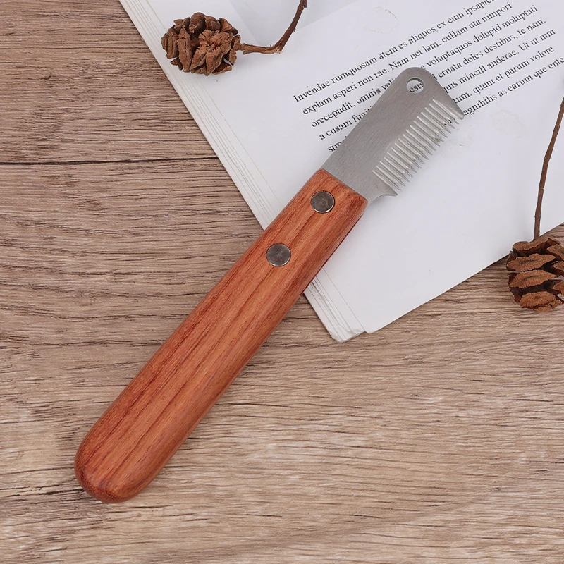 Factory Wholesale Custom Logo Wooden Cat Hair Deshedding Tool Pet Dog Grooming Stripping Knife