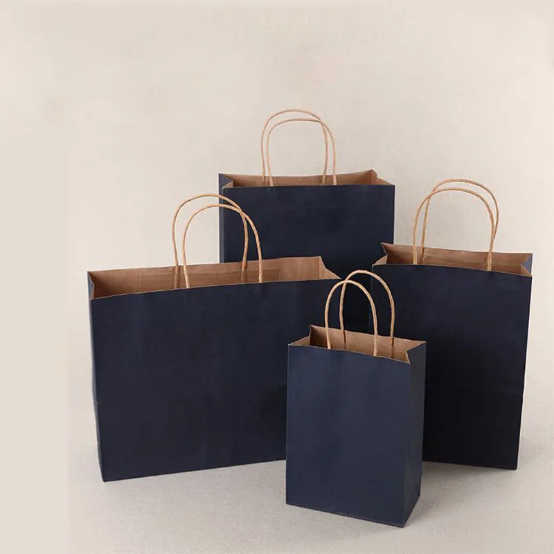 Custom logo white brown black fast food packaging gift takeaway craft shopping paper bag with handles