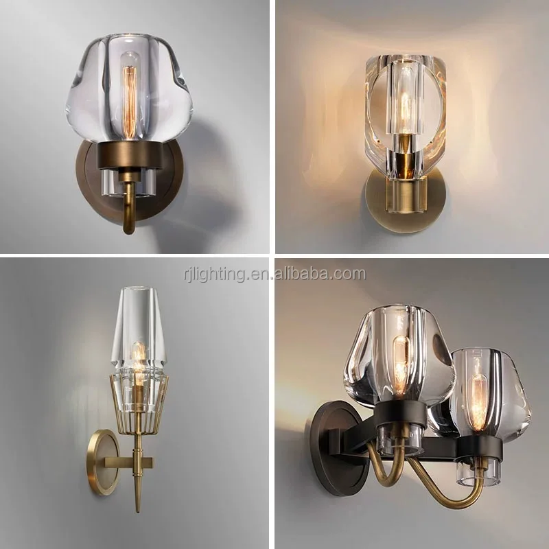 villa corridor light mirror bathroom lamp decorative lighting crystal shade brass wall lamps