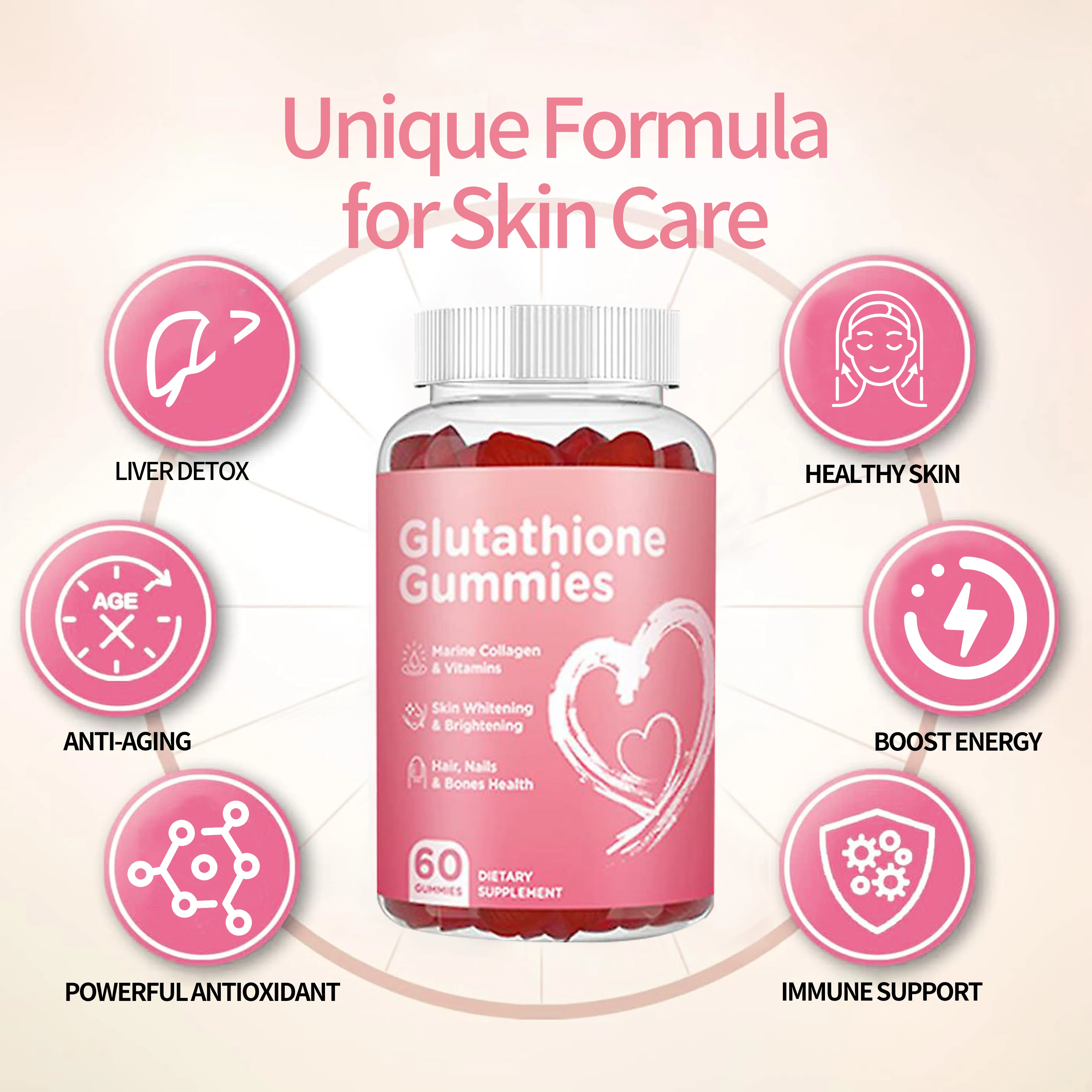 OEM skin whitening brightening gluta gummies anti aging skin hair nail care collagen vitamin super gluta gummies skin whitening