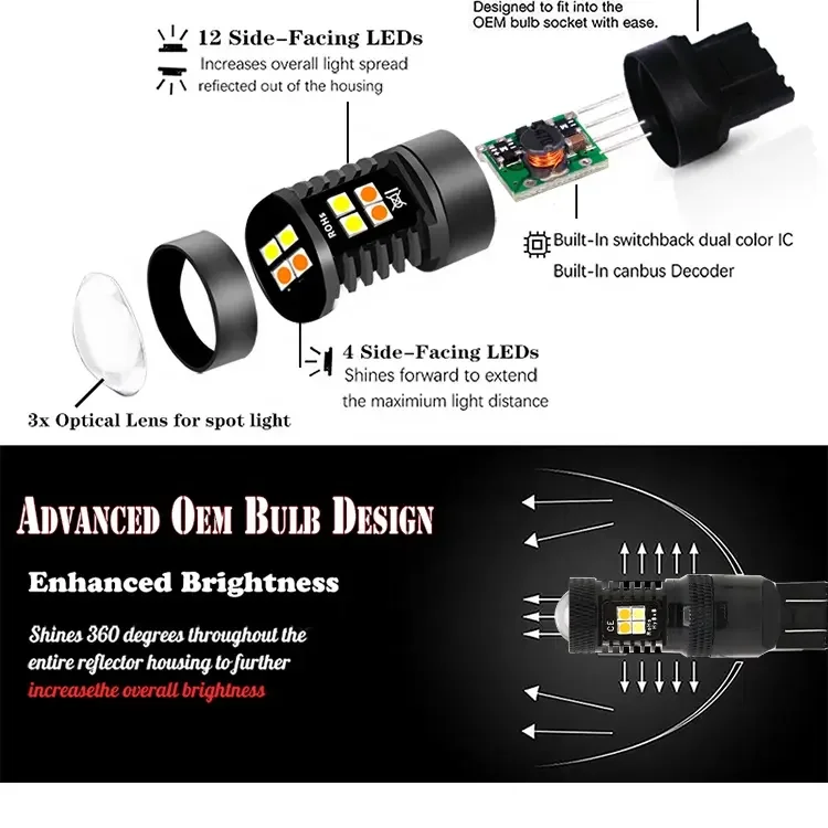led turn signal light for car 3030 16SMD S25 1157 BAY15D T25 3157 P27 7W T20 7443 W21 5W tail lamp truck dynamic indicator