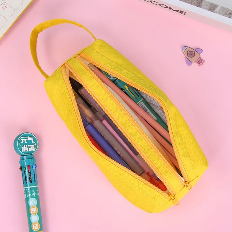 Large-capacity pencil case with handle creative and multifunctional double-layer pencil case pupil pencil case
