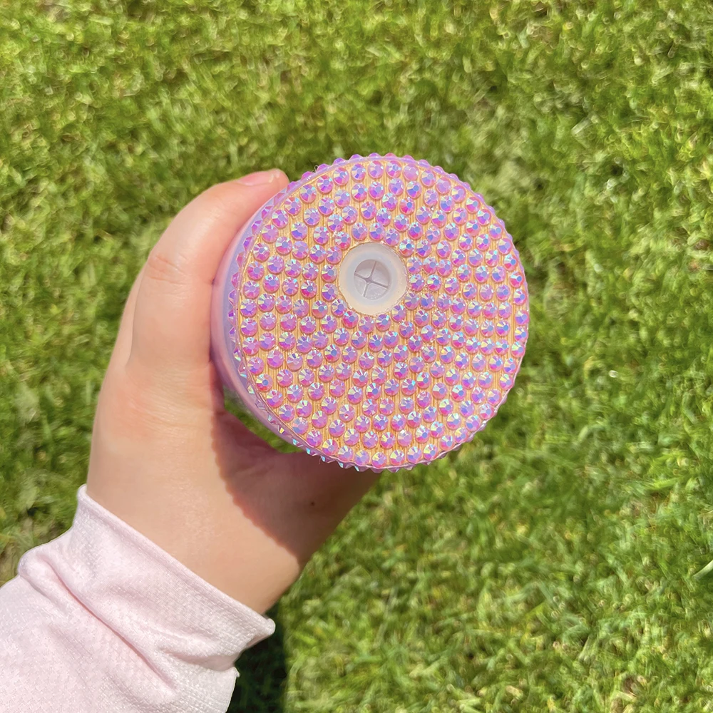 Reusable rhinestone bling pp lid for 16oz glass can Super Sparkly Bling Plastic Covers for 20oz Beer Glass Can
