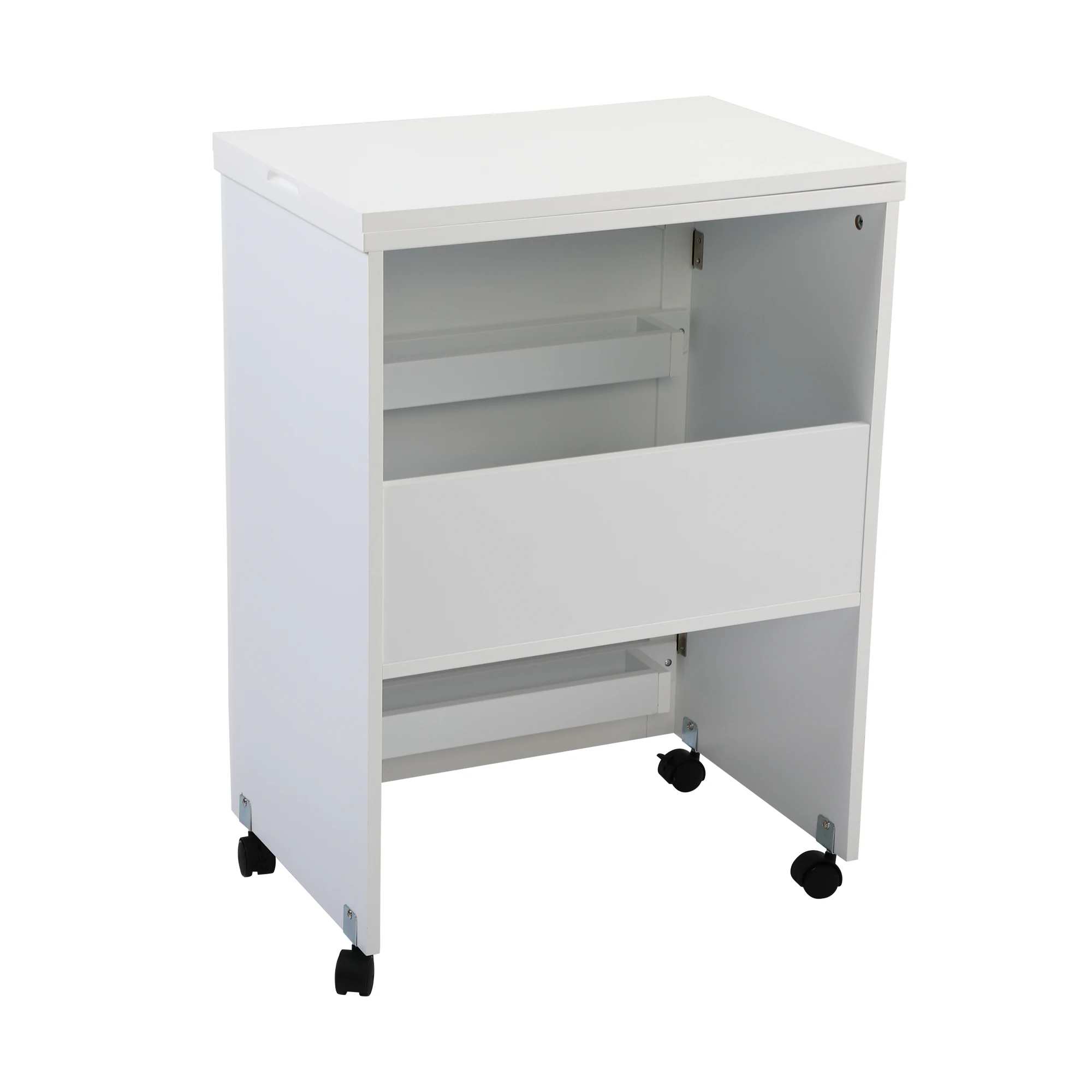 Folding Sewing Craft Cart&Sewing Cabinet Miscellaneous Sewing Kit Art Desk with Storage Shelves and Lockable Casters, White