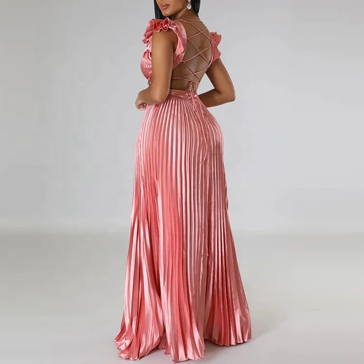 custom designer fashion female summer wholesale lady long maxi Pleated women dress elegant