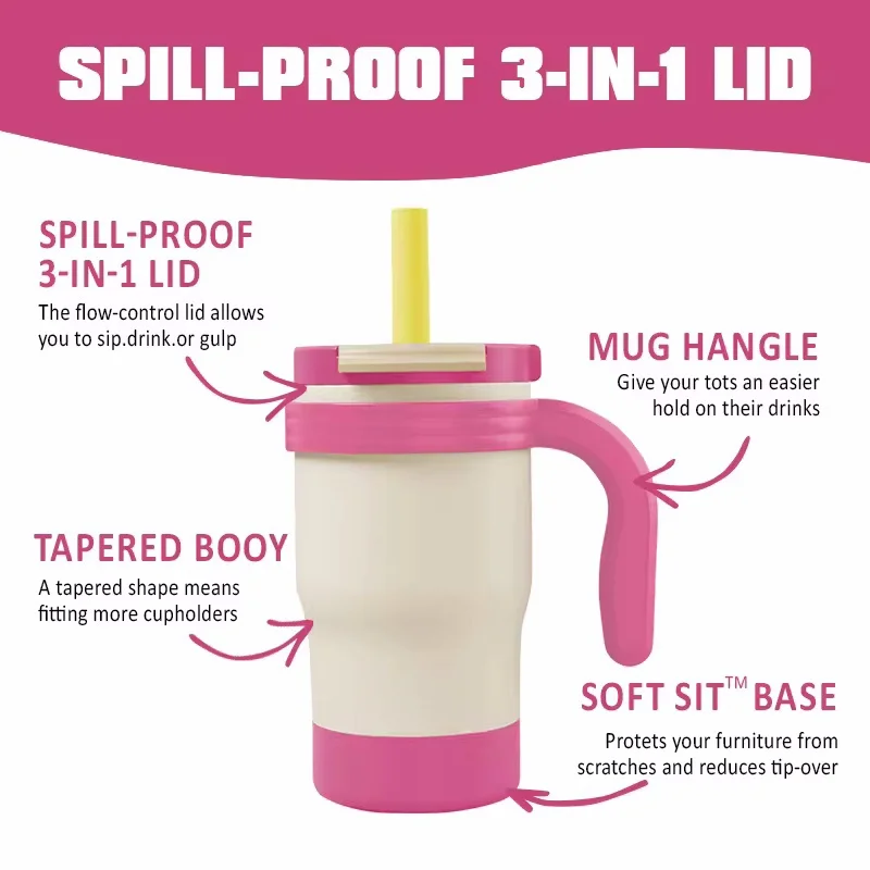 14 Oz Cup Double Wall Kids Tumbler Stainless Steel New Hot Custom Logo Kids Sports Travel Mugs Kids Water Bottle HANDGRIP 14OZ