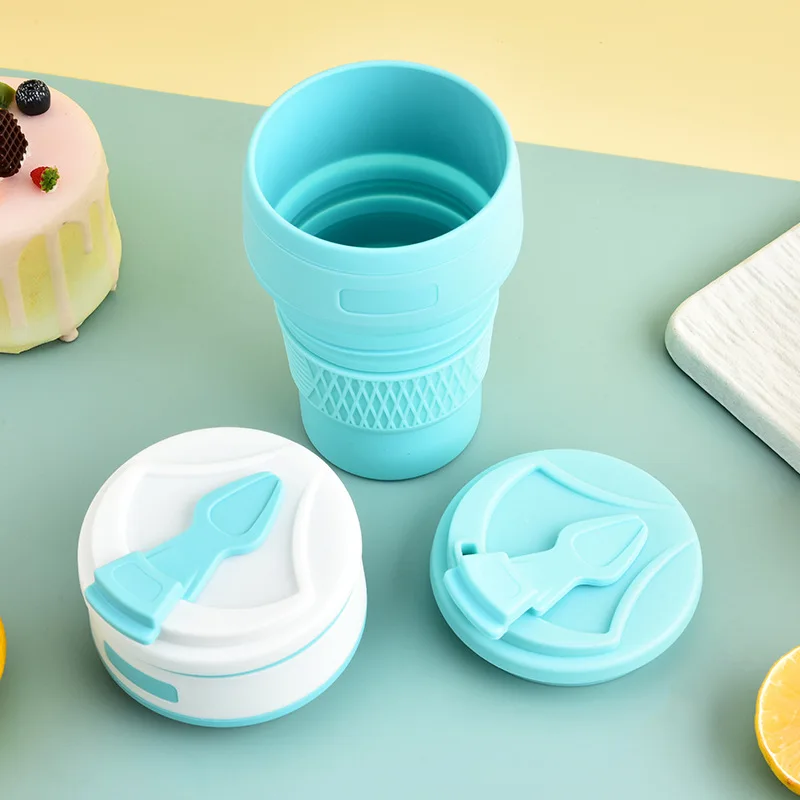 Wholesale Portable Collapsible Travel Coffee Cup Silicone 350ml Foldable Water Cups Outdoor Camping Travel Mug