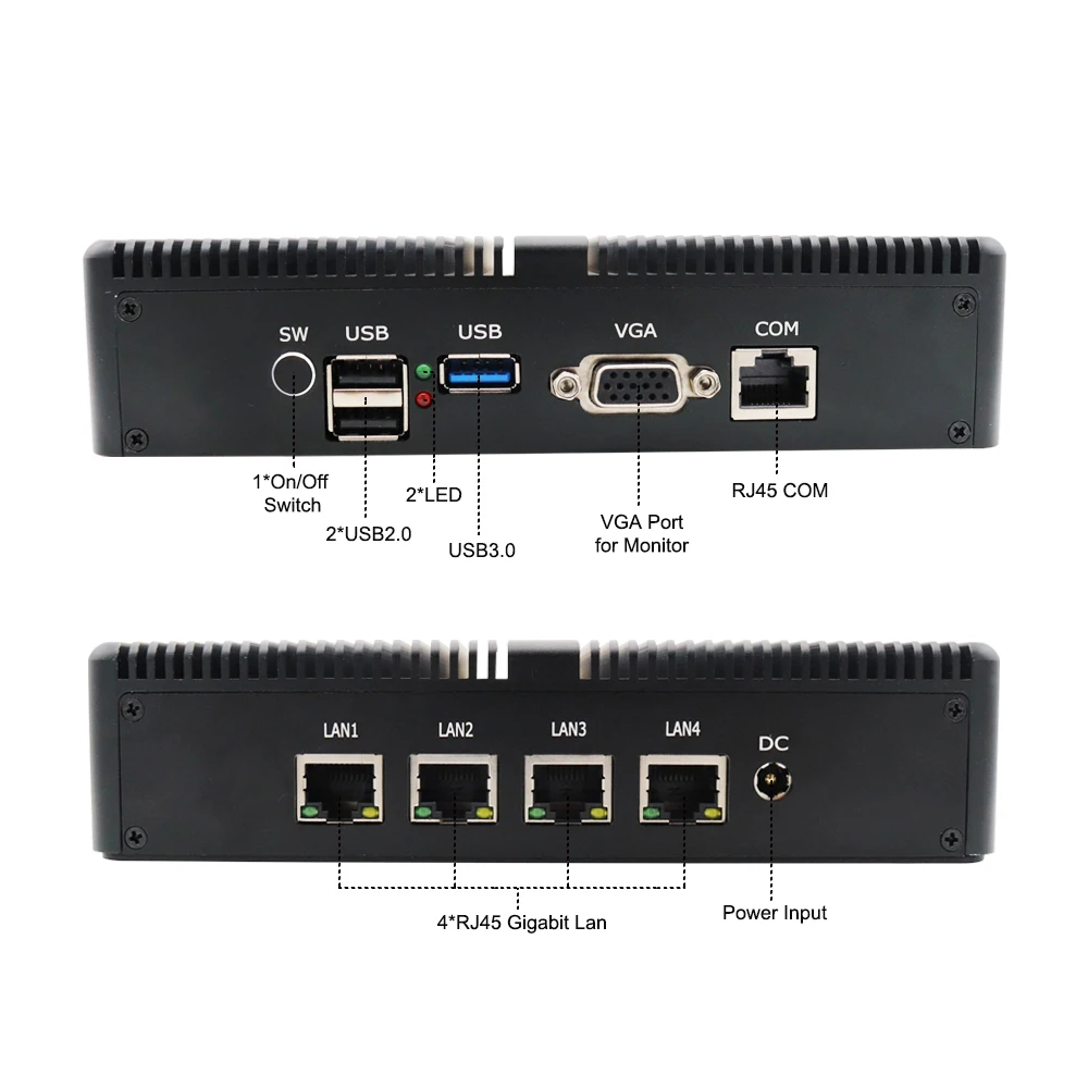 Eglobal Fanless Pfsense Mini PC J1900 Quad Core 4*I-ntel WG82583 Gigabit Nics Firewall Multi-Function Network Security Router