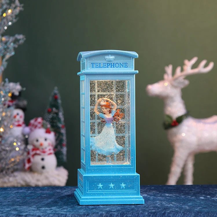 New Design Christmas Latest lamp Gifts Telephone Booth USB & Musical Lights Snow Globe Water Lantern