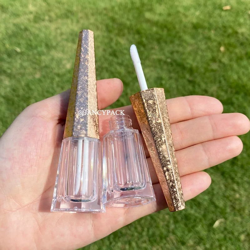 JANCY PACK sparkling gold lip tint gloss containers unique shape lip balm packaging clear containers