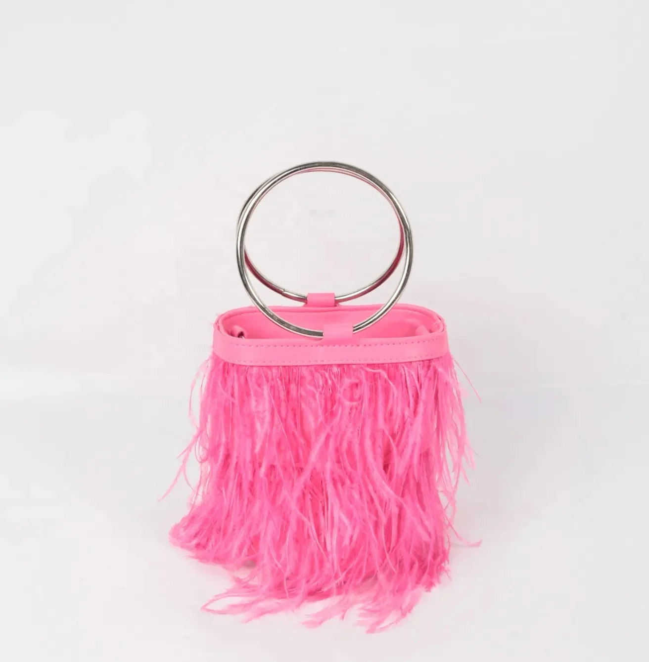 2022 Guangzhou Shenglu Handbag Custom Made Ostrich Feather Purse Evening Clutches Bags With Top-Handle Bag