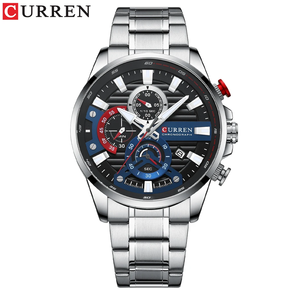 CURREN 8415 модные спортивные Заводские водонепроницаемые лучшие кварцевые часы для мужчин с ремешком из нержавеющей стали