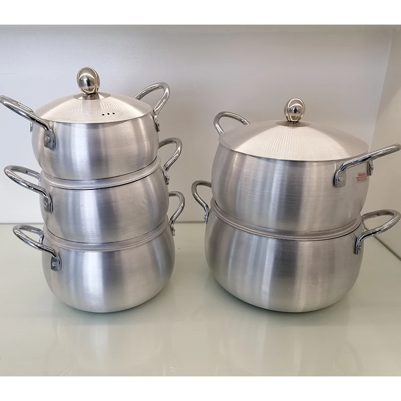 Specializing in the production of belly shaped aluminum material silver pot set cooking set