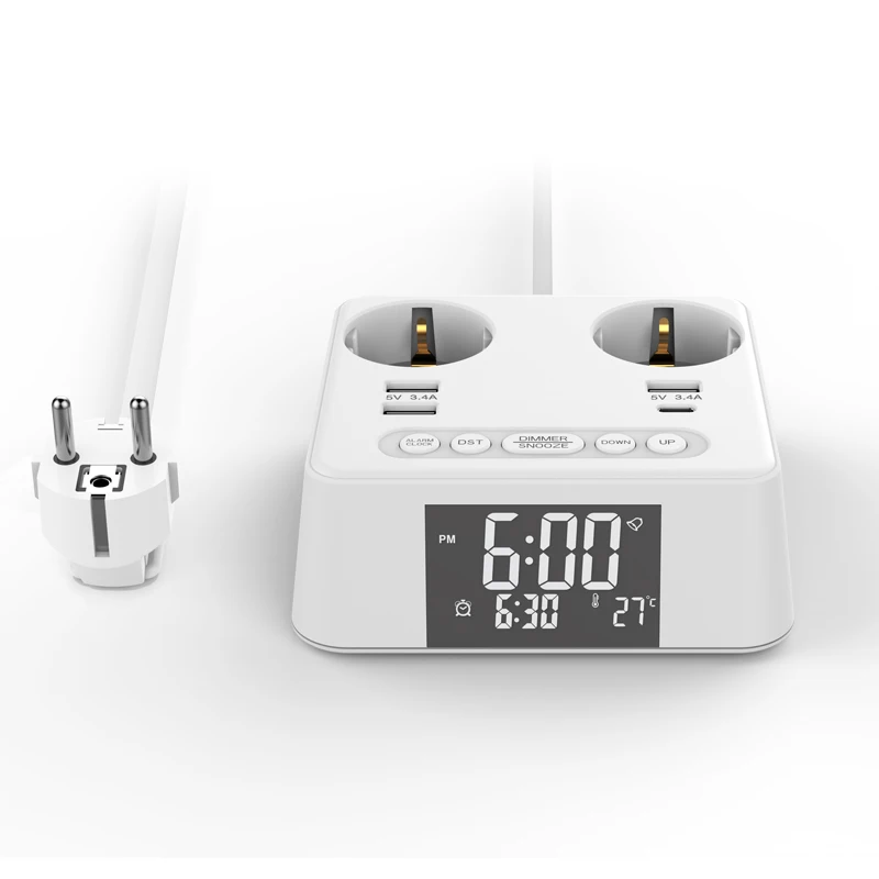 DC169 ЕС отель рядом с настольной розеткой 2 розетка цифровым будильником USB-портами типа C
