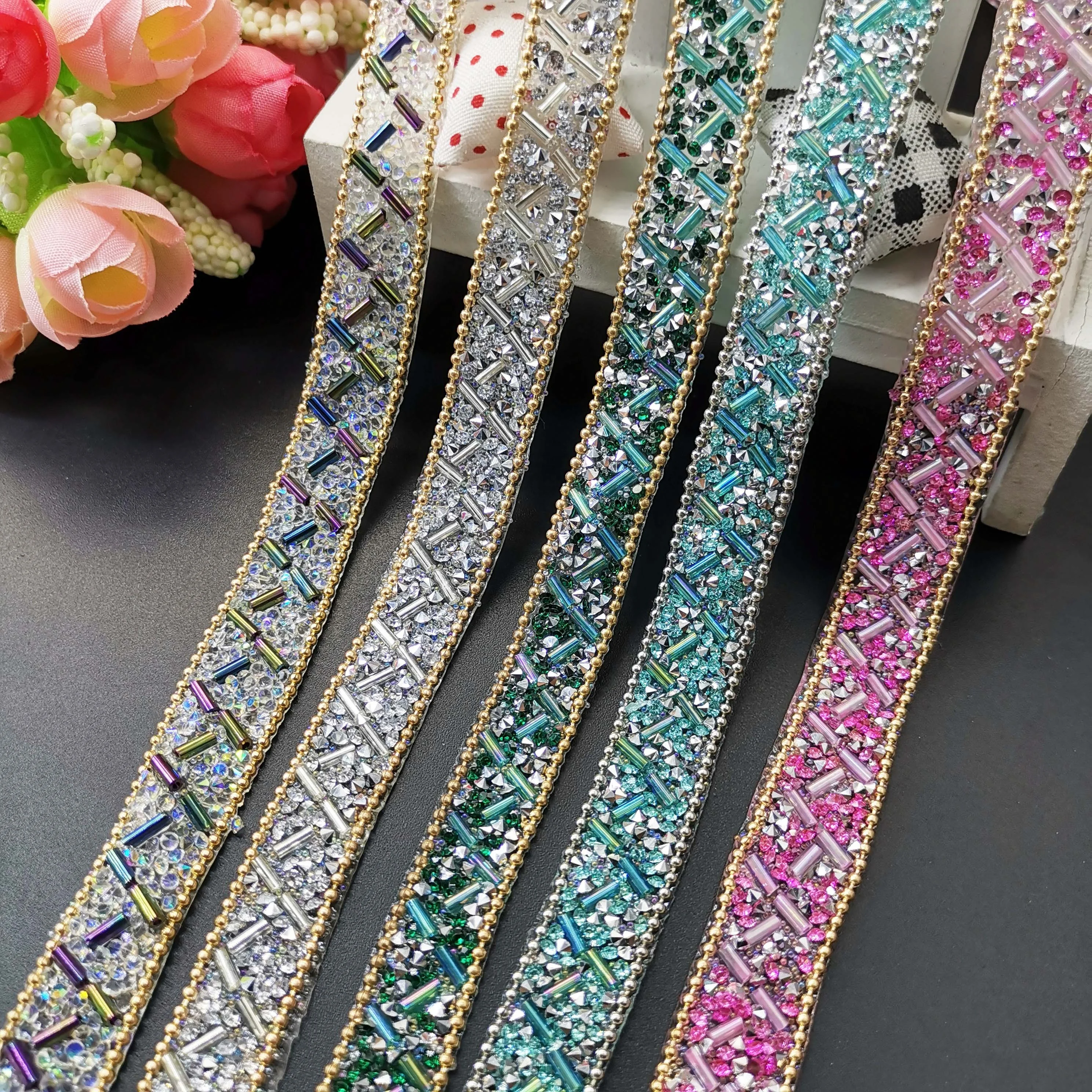 Tube Hotfix Rhinestone Tape Decoration Decorative Lace Chain Hot Fix Rhinestone tape trim