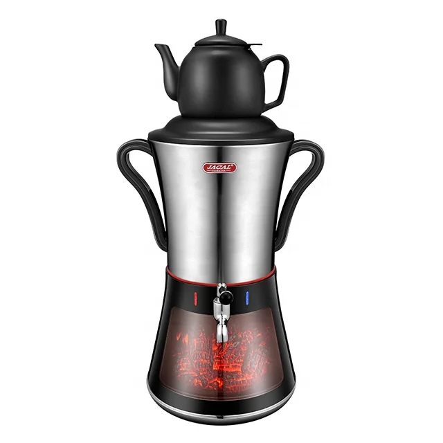 Fireplace electric stainless steel tea samovar with ceramic teapot and thermometer
