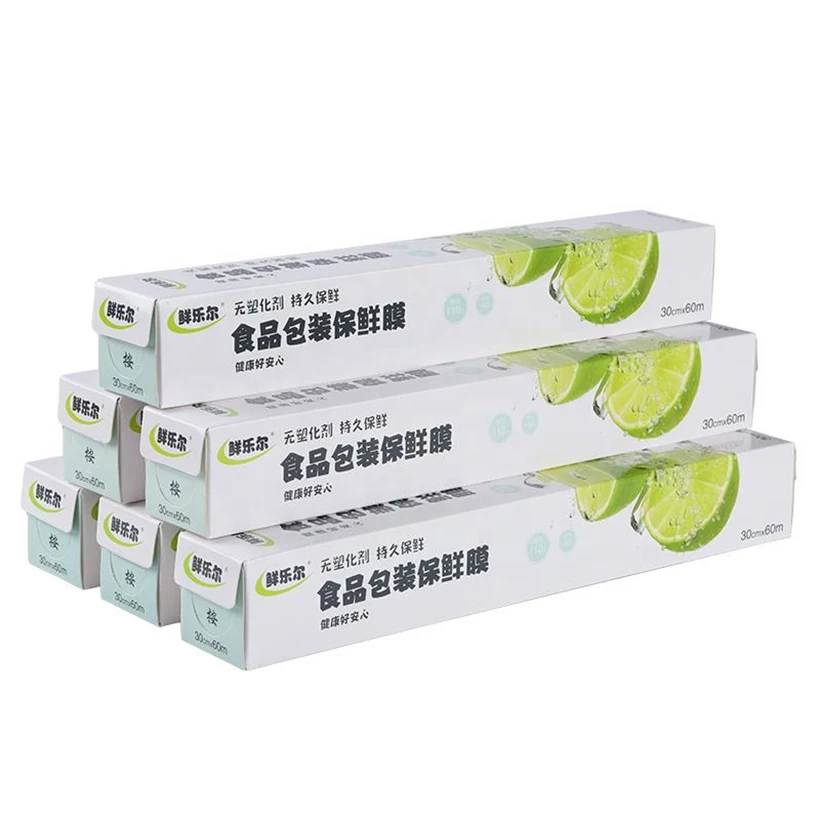 Factory price good quality food grade pe clear cling wrap film with metal cutter