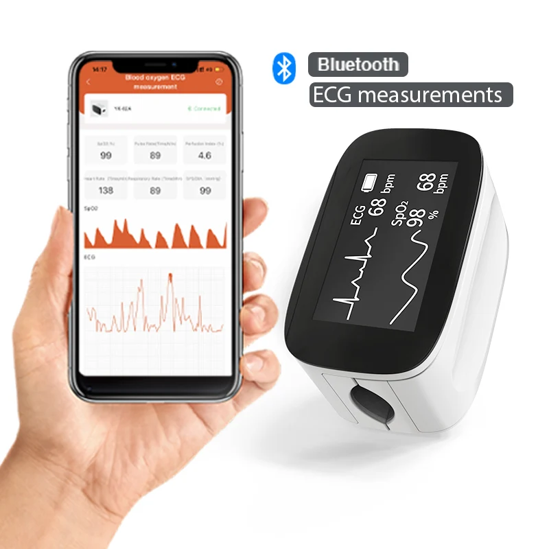 Bluetooth Finger oximetro pulse oximeter Heart Rate wireless mobile handheld appareil ekg machine recorder portable ecg monitor