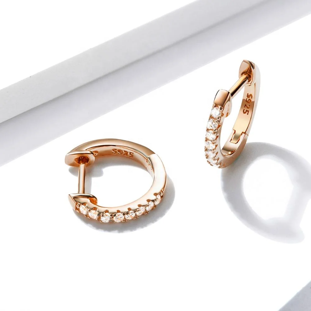 GE05 Luxury Hot 14K Gold Plated Cubic Zirconia Cuff Earrings 925 Sterling Silver Huggies Stud Hoop Earrings for Women