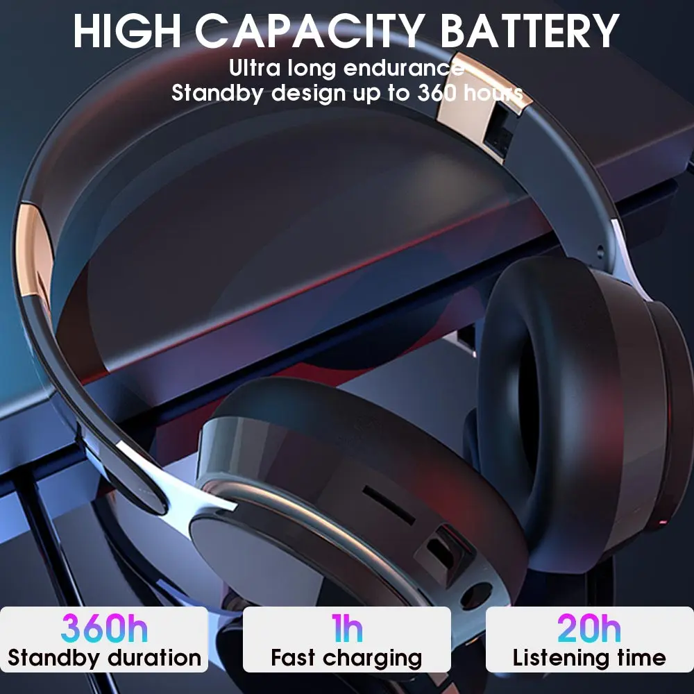 SAMA HiFi  Sound Quality BT 5.0 Gaming Headphone Gamer Mic Rechargeable Portable Over Ear Wireless Headset