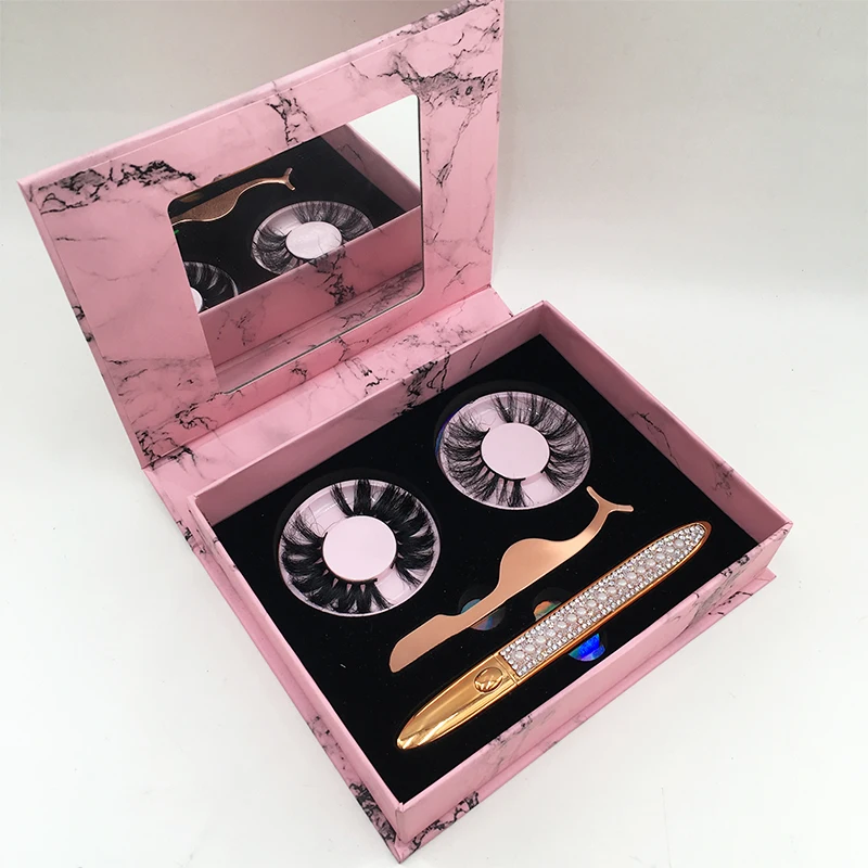 2 pairs lash book with 3D mink lashes tweezer eyeliner wholesale holographic eyelashes book