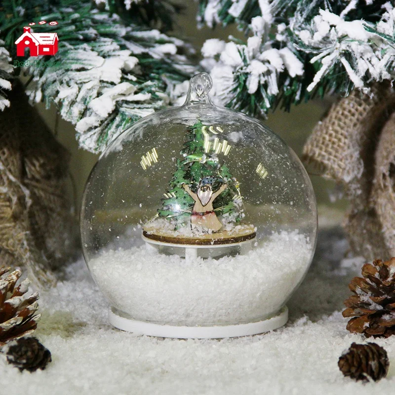 Snowing glass ball  with music lighting Snow Globe Christmas Ornament wholesale clear glass Christmas ball ornaments