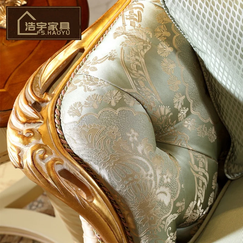 European Style Living Room Genuine Leather Sofa Sets Classical Design Antique Furniture