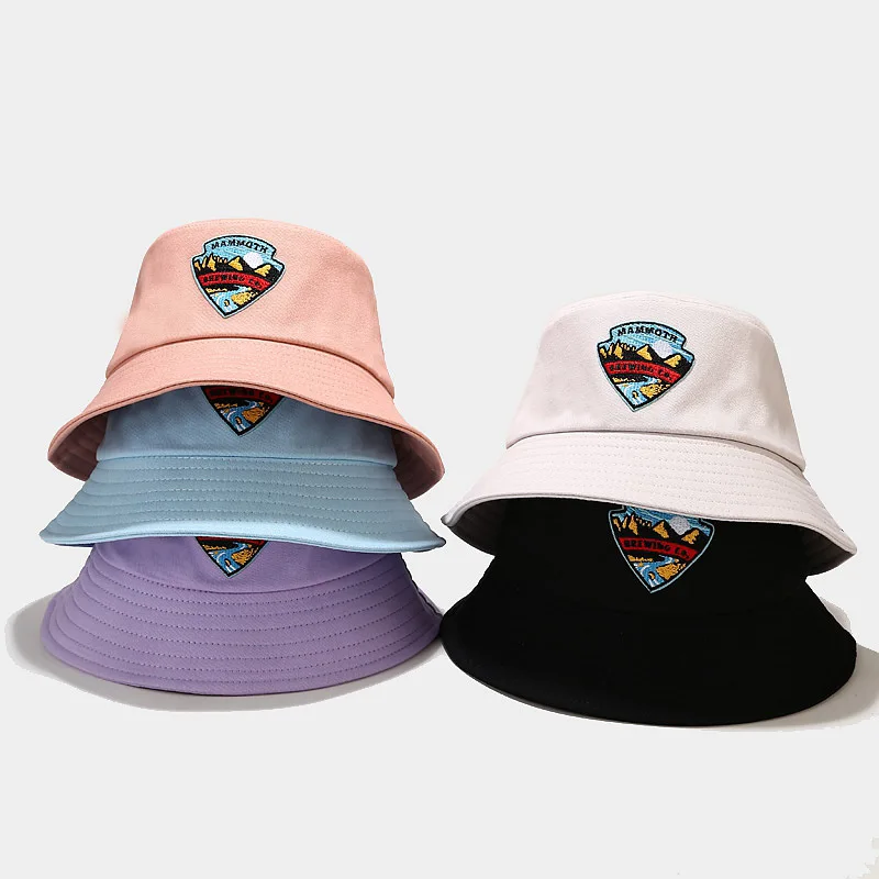 In Stocks Colorful Flat Embroidery Mountain Patch Bucket Hat For Adults Men Women Cotton Twill UV Protection Bonnie Hats