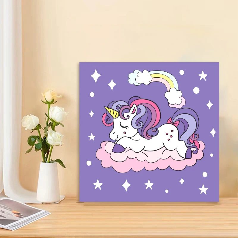 5 Colors Acrylic Painting Art Kids 25*25cm Cartoon Canvas Framed Painting By Numbers Kit