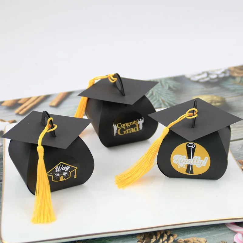 Graduation Season Ceremony Party Favor Tableware Decoration Box Supplies Bachelor Hat Congrats Grad Candy Chocolate Paper Box