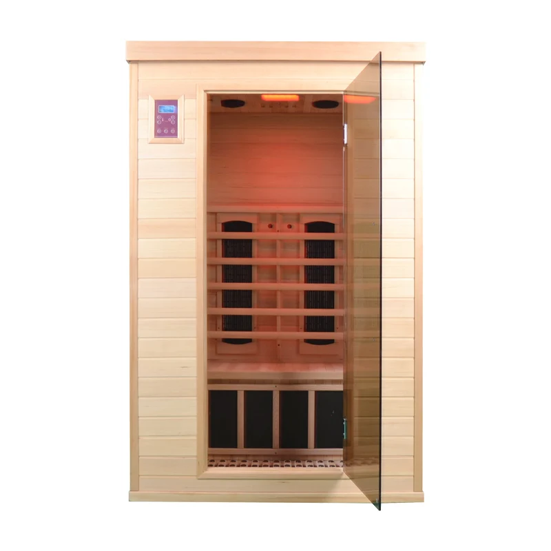 High security 3 person indoor hemlock infrared sauna room with red light