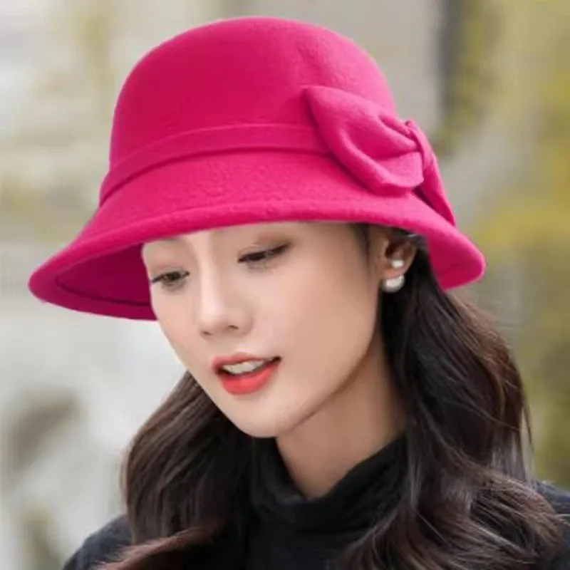 Готово к отправке, 2022 Новые 7 видов цветов модная зимняя ведро шляпа котелок Мода фетровая шляпа для женщин с бантом