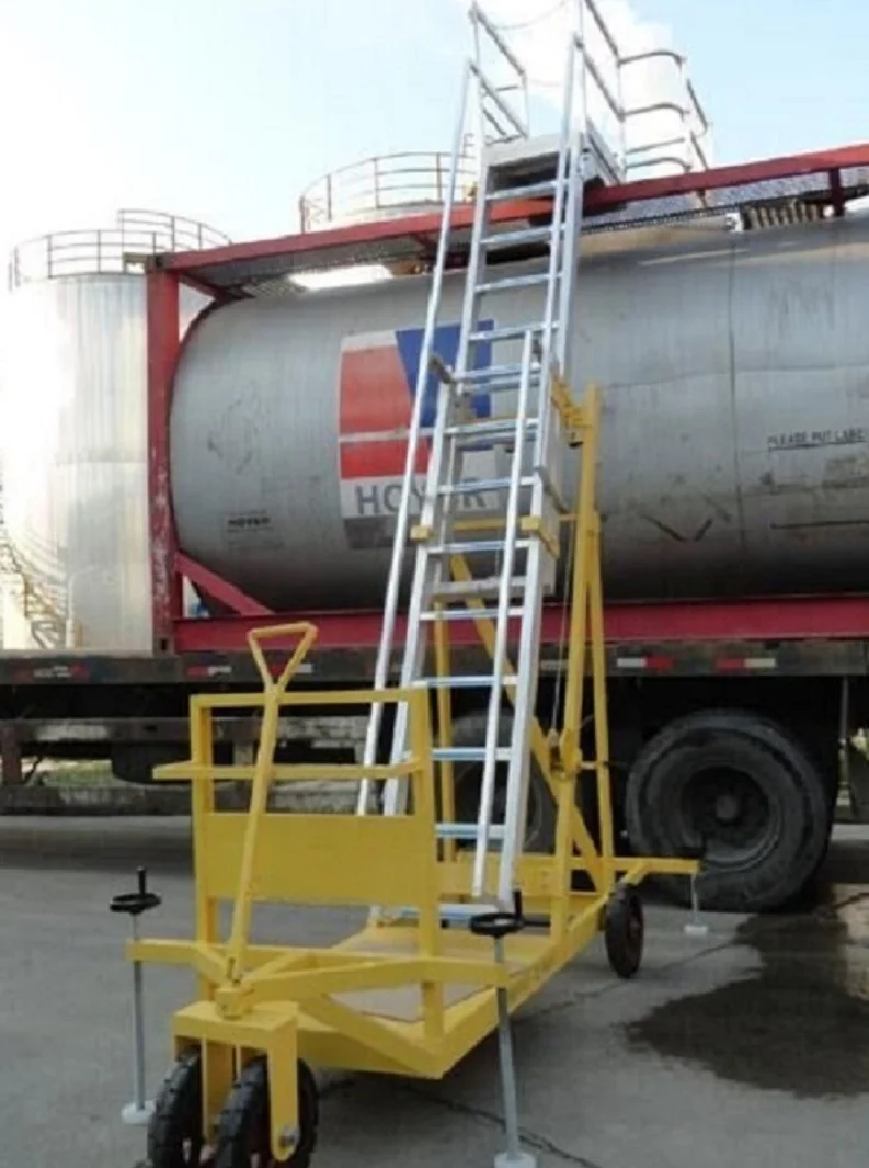 mobile movable safe platform and ladder for  tanker truck sampling and inspection