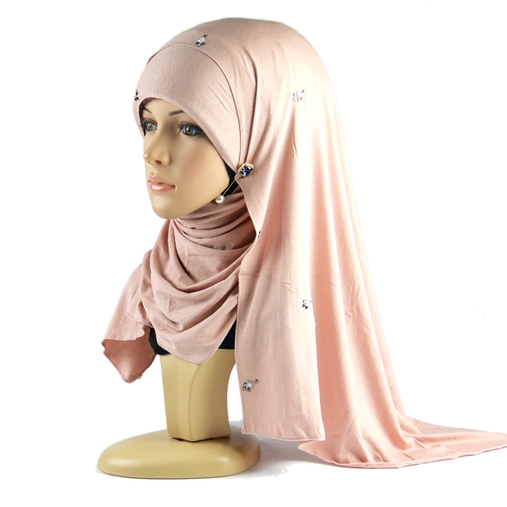 Wholesale New  Hijab Jersey Cotton  Custom Premium Jersey Hijab With Kinds Of Stone Diamond Muslim Scarf