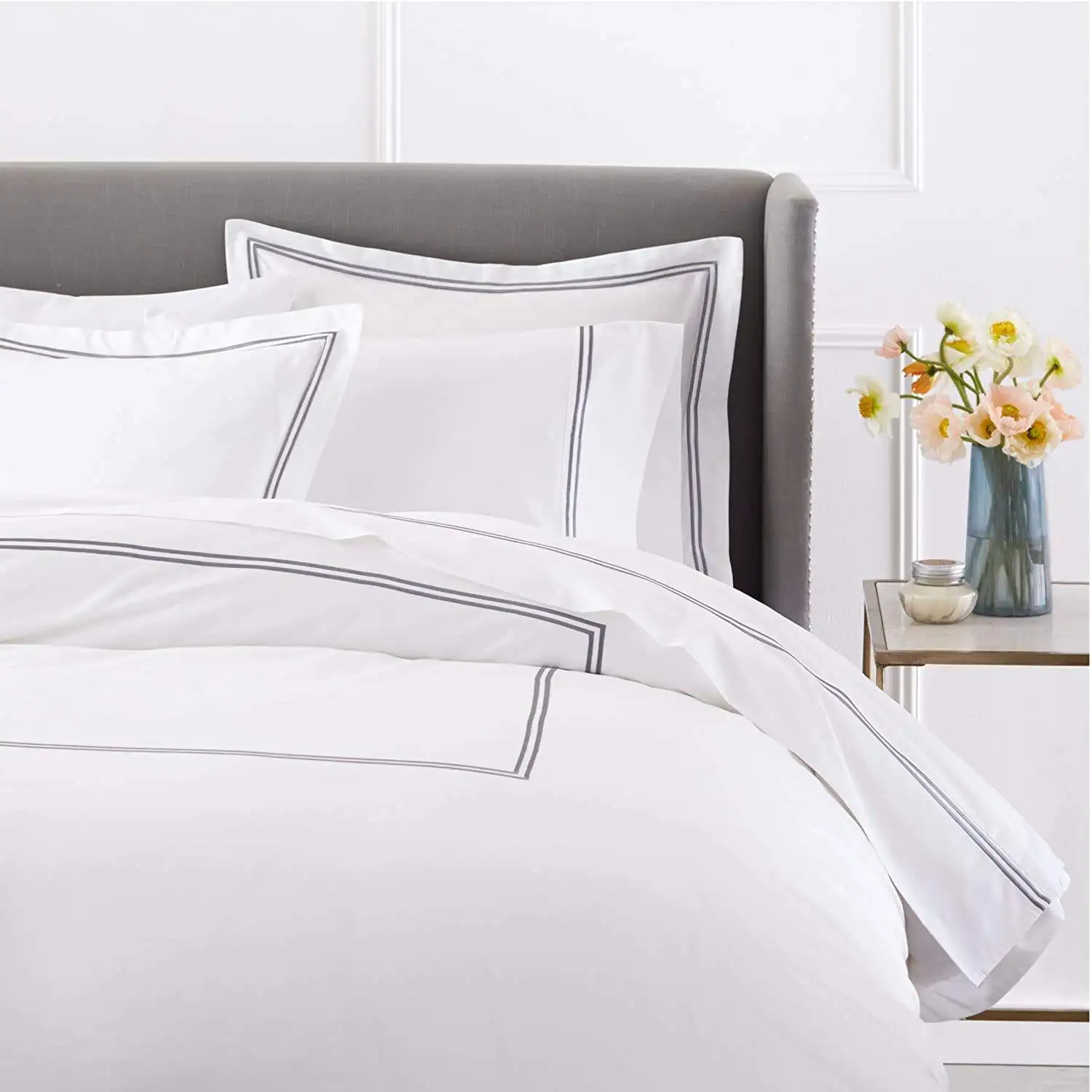 Luxury 5 Star Hotel Linen  Logo Custom Size Duvet Cover Bed Sheet White 100% Cotton Hotel Bedding Set