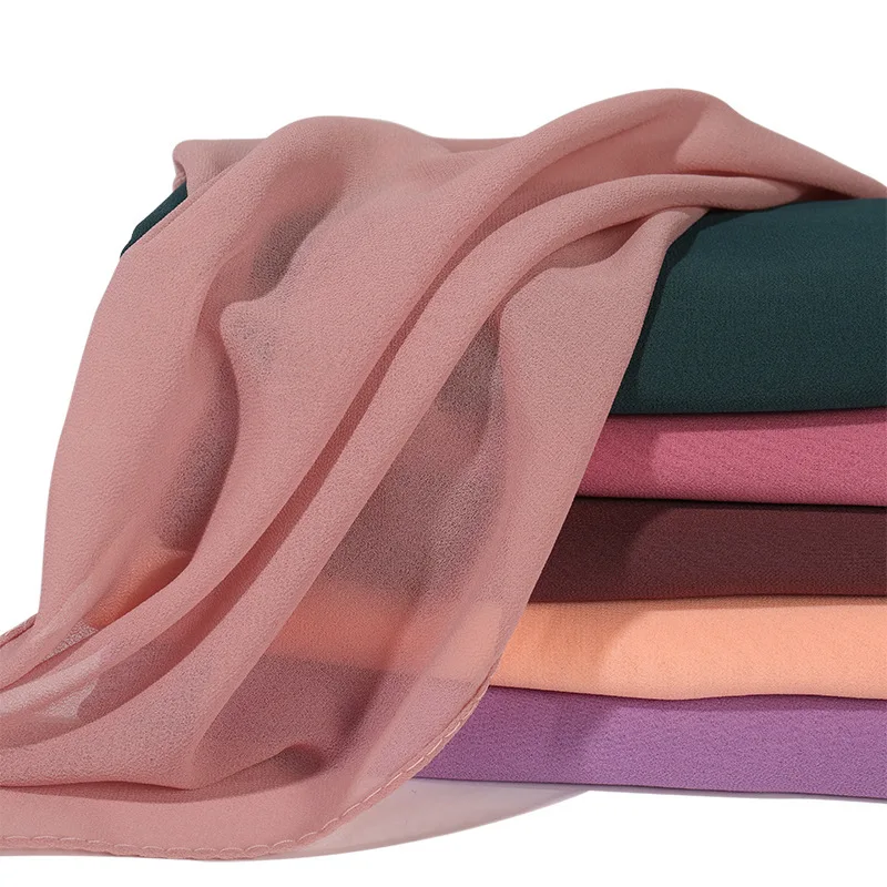 New Arrivals Solid Islamic Muslim Women Hijab Malaysian Chiffon Scarf Soft Hijab Telekung Long Scarf Wrap Scarves Wholesale