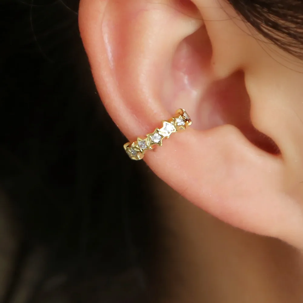 Single Minimalist Star Tiny CZ Earring For Women Cute Girl Gold Plated Fashion Jewelry Bronco Ear Cuff Clip Earrings No Piercing