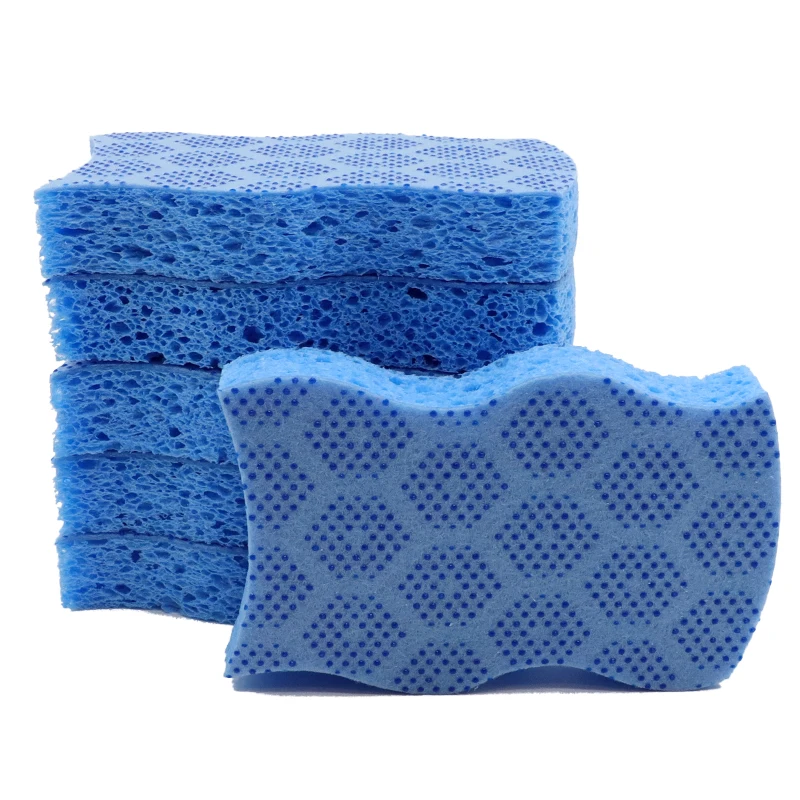 Kitchen Household Wood Pulp Cellulose Printed Non-woven Fabric Scrub Dots Delicate Duty Non-scratch Sponge