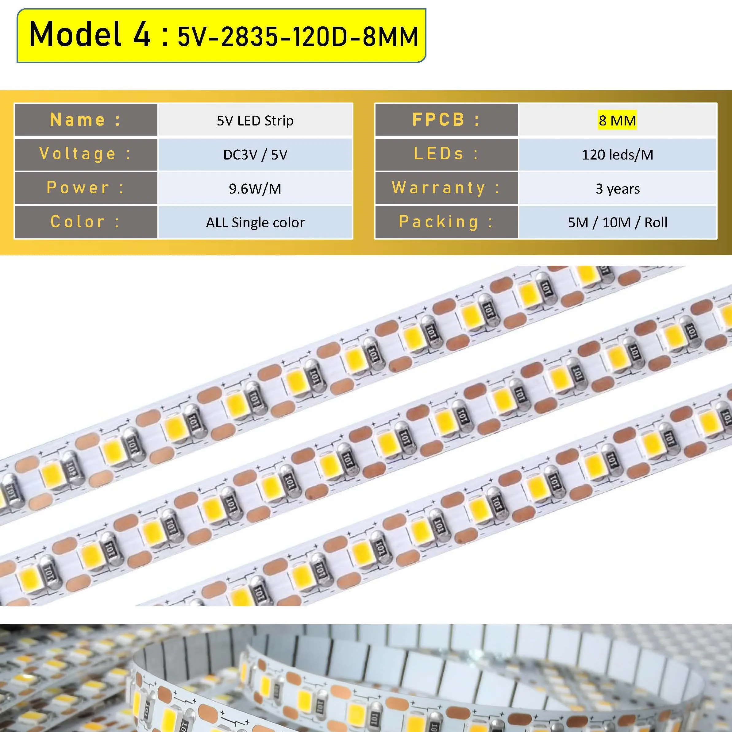 New CCT bicolor tunable white 3000K 6000K 2835 120led 5v led strip light