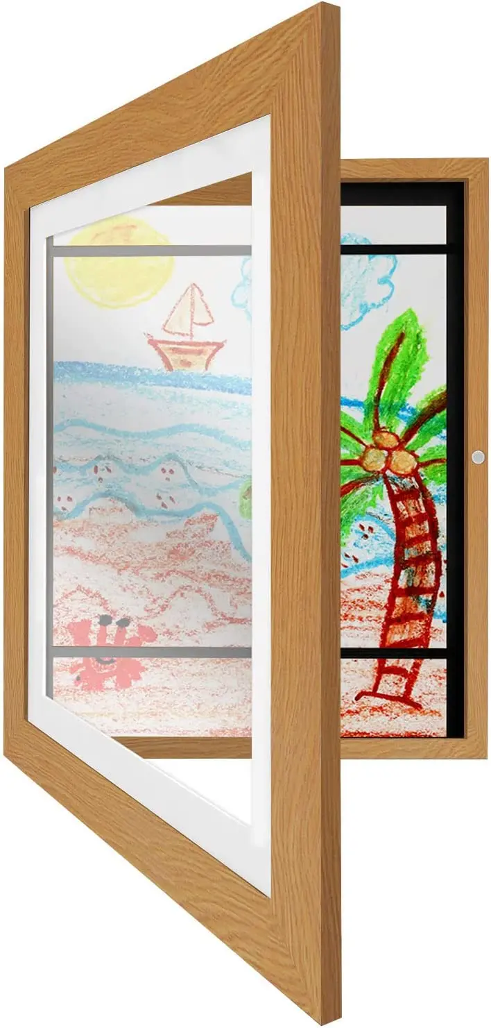 Kids Artwork Picture Frame in Oak - Displays 8.5x11 With Mat and 10x12.5 Without Mat - Composite Wood with Shatter Resistant