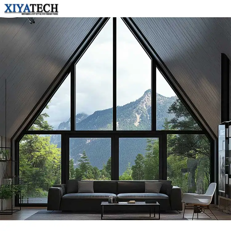 XIYATECH Customized Size Villa Project Large View Double Low-E Glass Aluminum Bay Windows Sound Insulation triangle window
