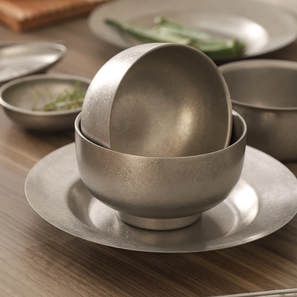 LIHONG Stainless Steel Retro Snowflake Gray Tableware Knife/Fork/Spoon/Bowl/Saucer/Plate/Bone Dish/Cup