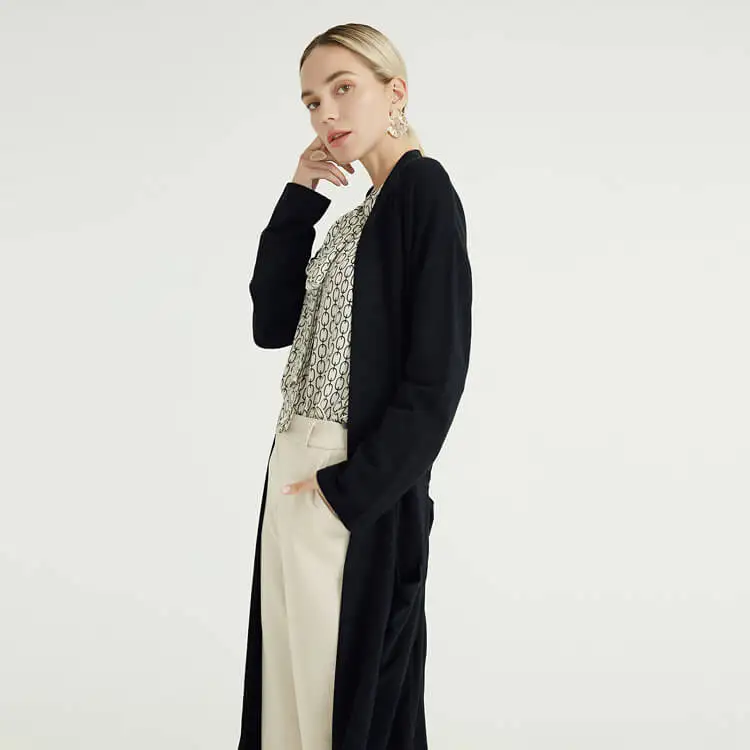 Fashion Black Casual Long Womens Coat Knitting Machine Knitted Cardigan