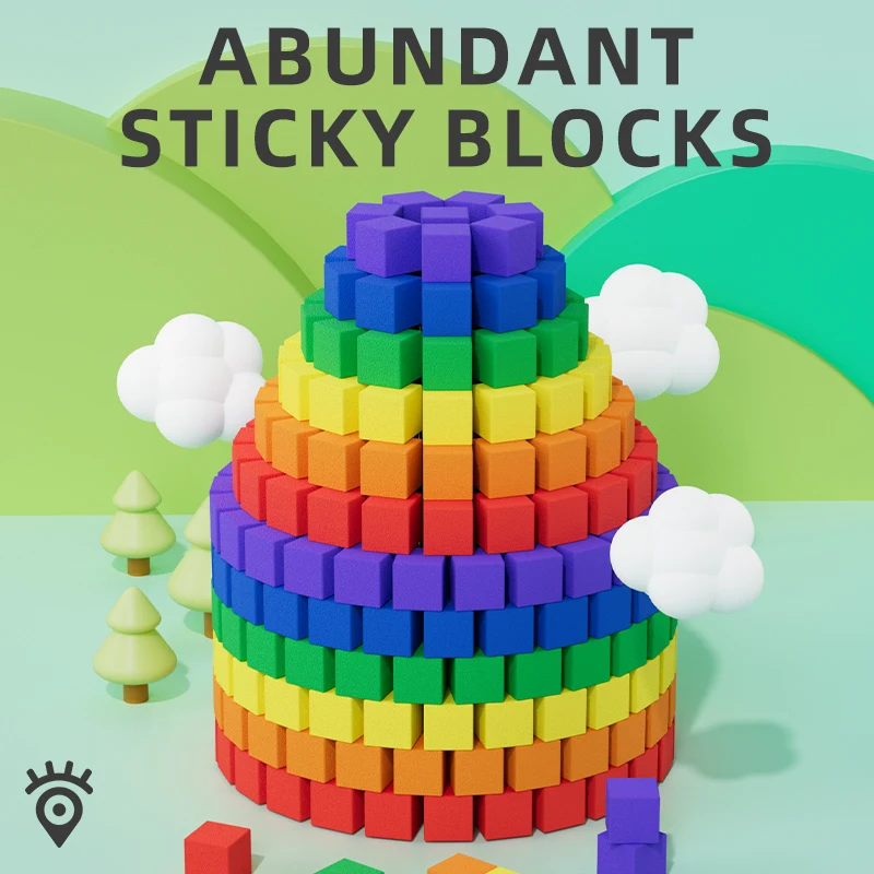 Huiye DIY Sticky Block Safety Soft EVA Building Blocks Toys Classic Imagination Colorful Cube Early Educational Toy For Toddlers
