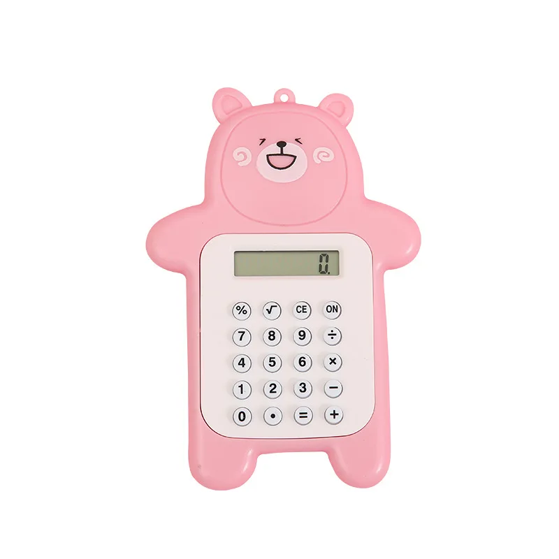 Bear Shaped Mini Pocket Portable 6 Colors Kids Battery Calculator with Keychain