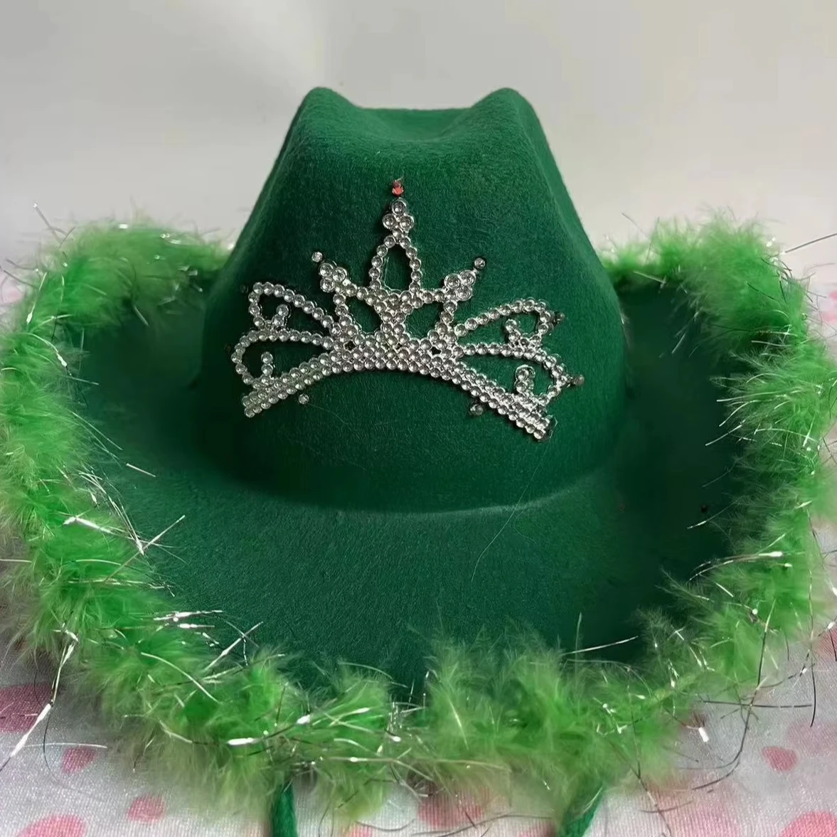 2025Western Cowgirl LED UP  Hats For Women Girl Rolled Sequin Brim Crown Decor Fedora Hat Feather Pink Cowboy Cowgirl Hats