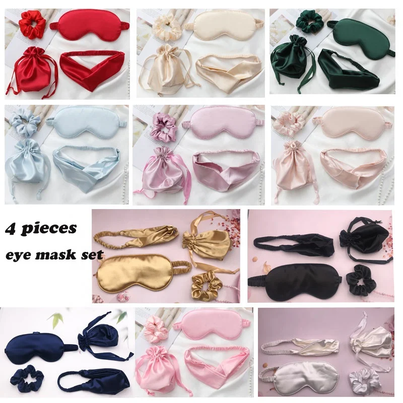 
Custom Satin Silk Sleeping Eye Mask Hair Band Hair Scrunchie and Drawstring Bag 