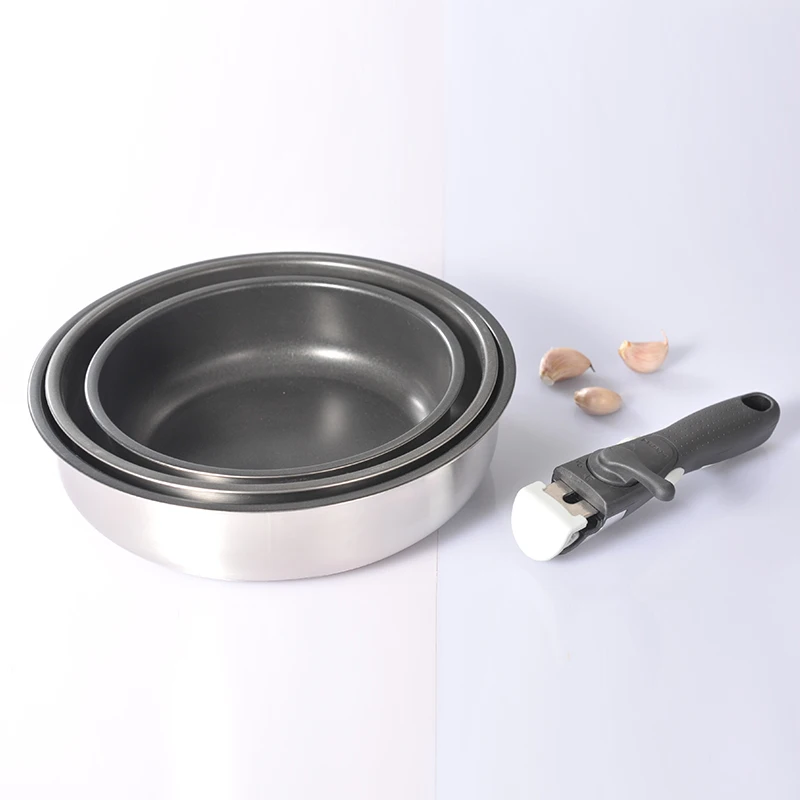 New Kitchen Multi Function Stainless Steel Non Stick  Cookware Frying Pan Set With Removable Handle