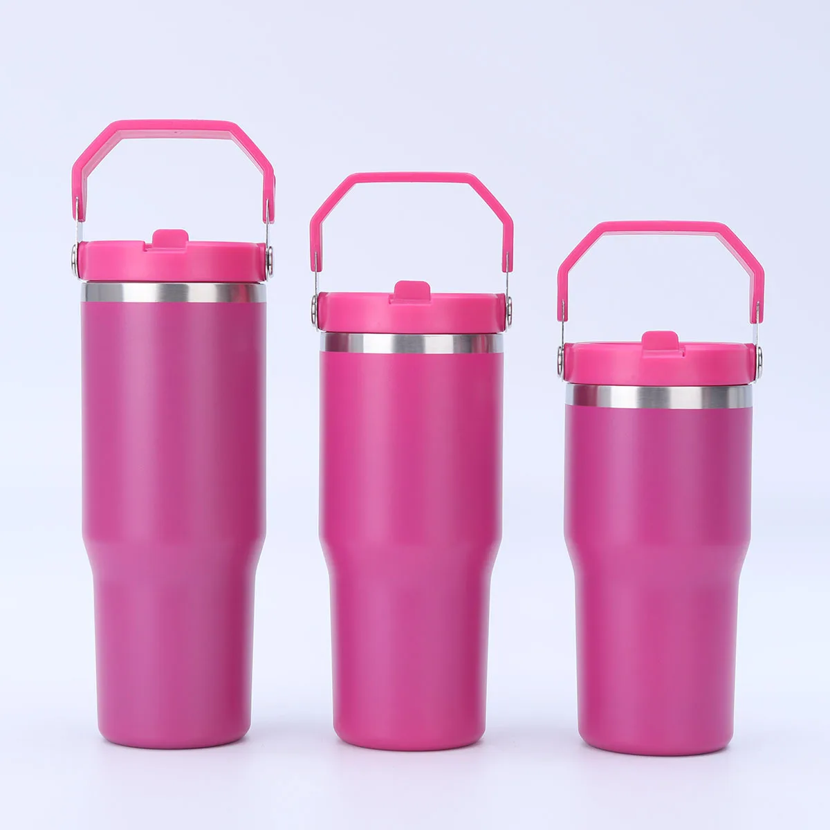 Custom logo 20oz 25oz 30oz solid color stock tumbler with handle top lid double wall stainless steel travel camping tumbler mug
