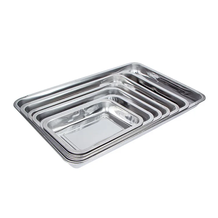 
BBQ stainless steel serving trays metal wholesales quare plate Hotel restaurant 